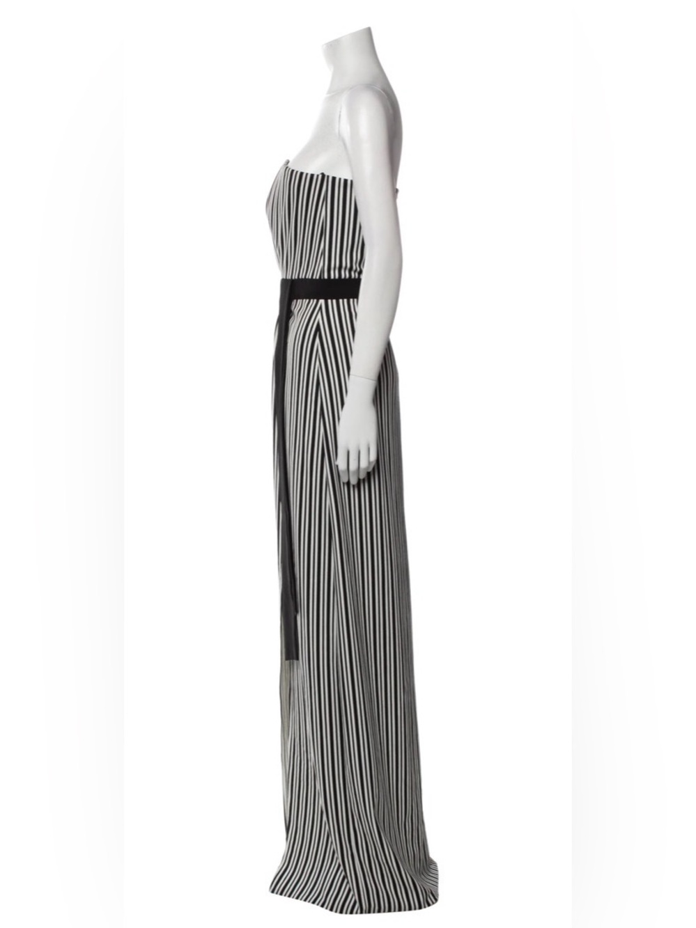 Halston Heritage Black and White Strapless Striped Maxi Dress - Picture 3 of 15